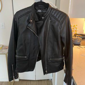 Black Zara Faux Leather Bicker Jacket